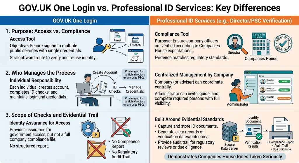 GOV.UK One Login vs professional ID services key differences