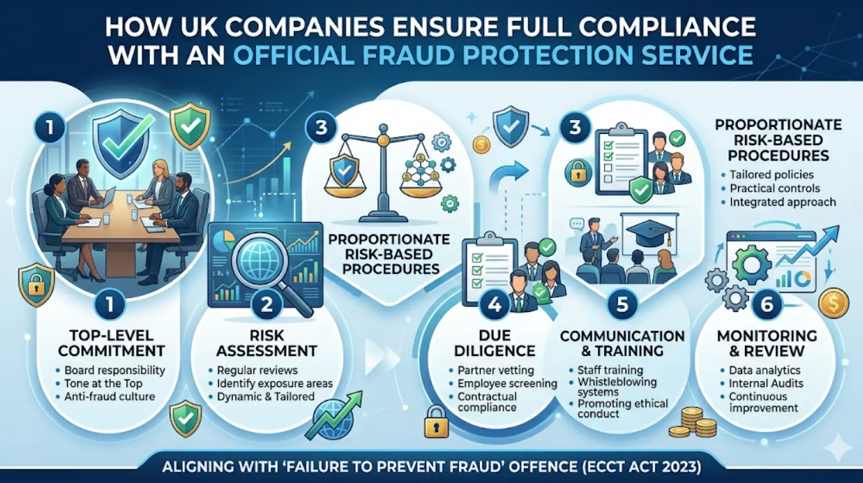 How can UK companies ensure full compliance with an official fraud protection service