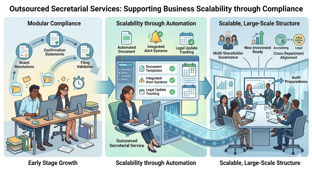 How do outsourced secretarial services support business scalability