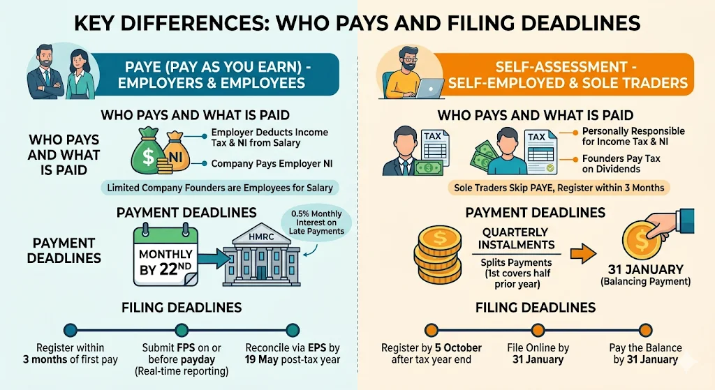 What Are the Key Differences in Who Pays and Filing Deadlines
