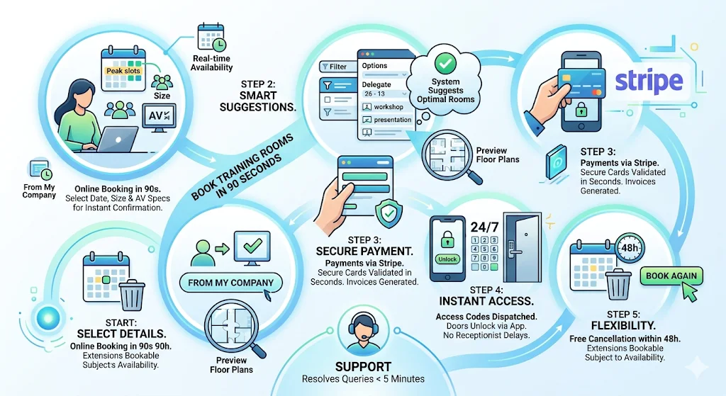 What Booking Process Ensures Quick Access to Training Rooms