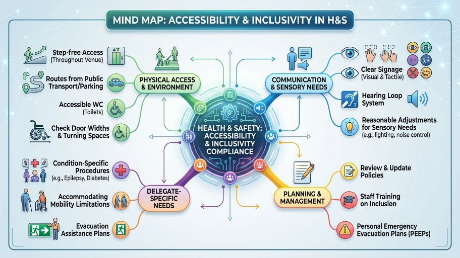 How do accessibility and inclusivity factor into health and safety compliance
