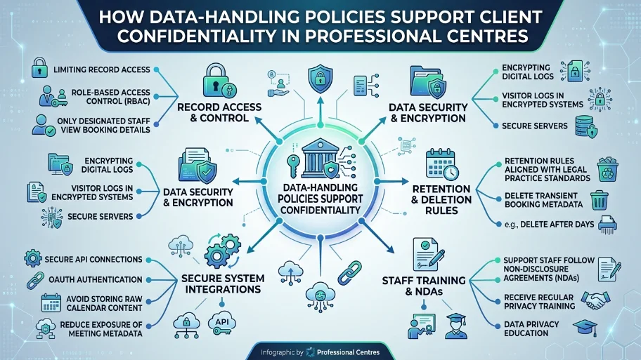 How do data-handling policies at professional centres support client confidentiality
