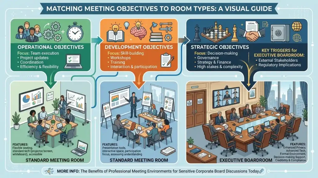 How do meeting objectives determine the right room type