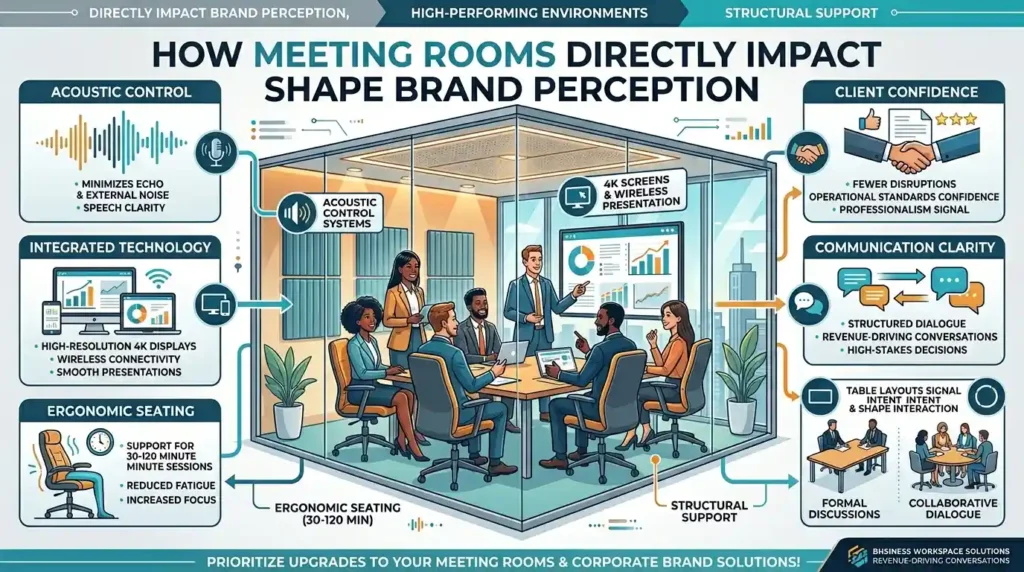 How do meeting rooms specifically impact corporate brand perception