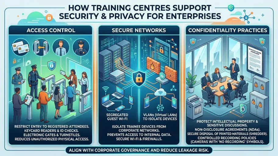 How do training centres support security and privacy needs for enterprises