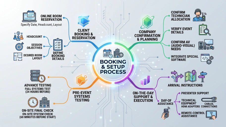 How does the booking and setup process work