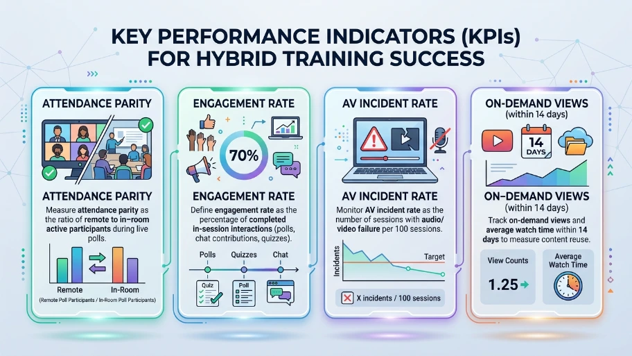 What KPIs measure hybrid training success