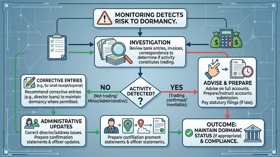 What actions follow when monitoring detects a risk to dormancy
