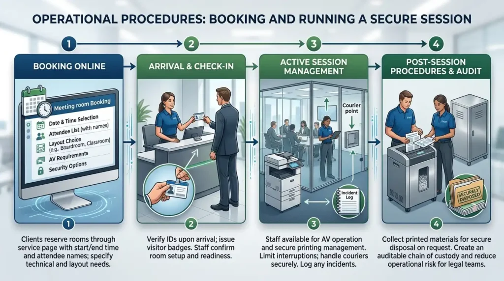 What are the operational procedures for booking and running a session