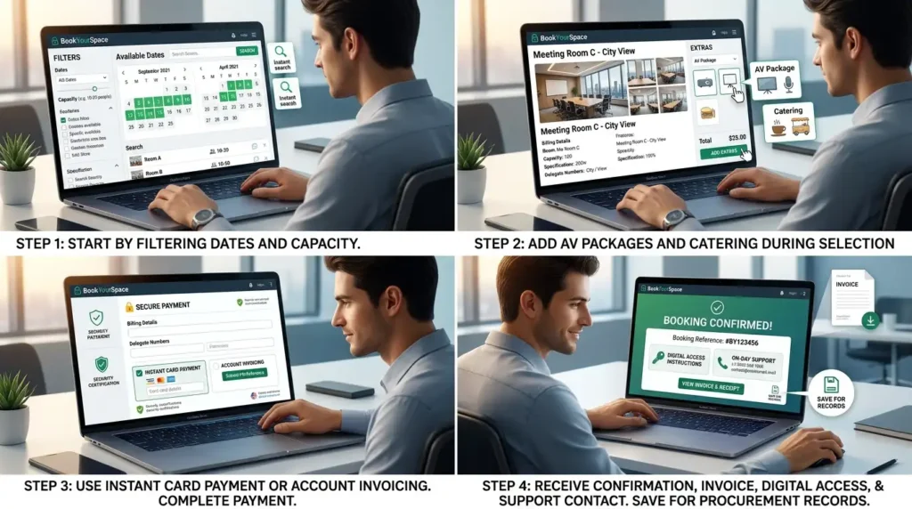 What booking process steps secure the room and reduce risk