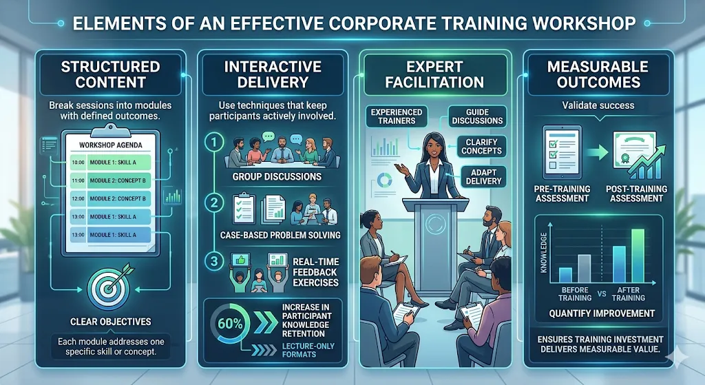 What elements make a corporate training workshop effective