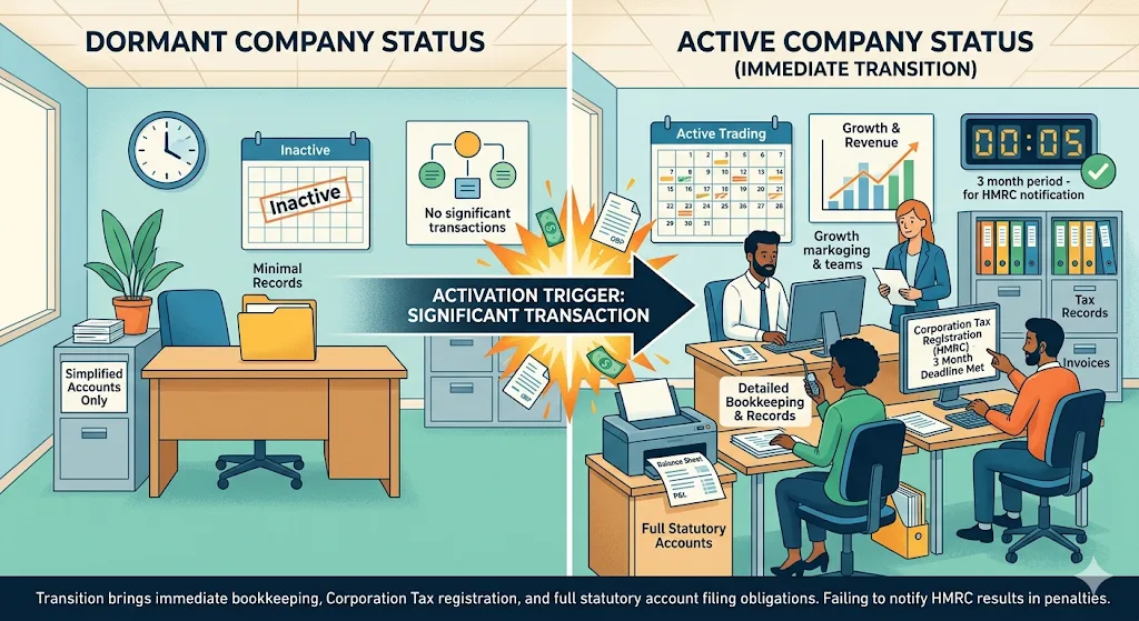 What happens if a dormant company becomes active