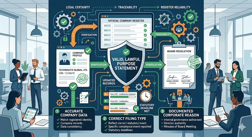 What information supports a valid, lawful purpose statement