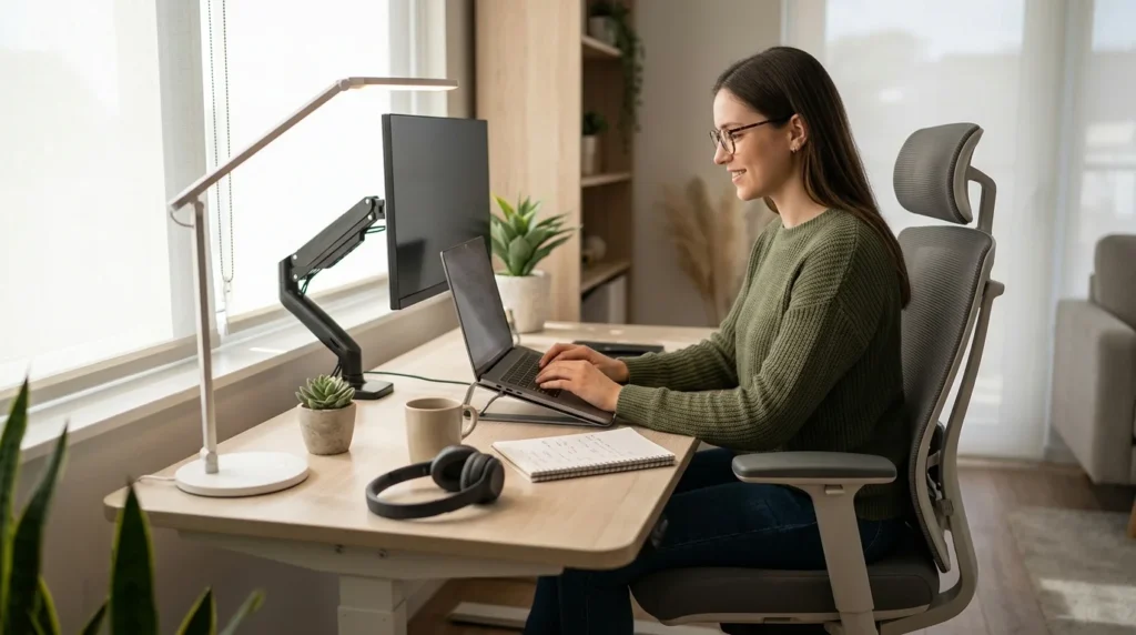 What is the combined impact of light and ergonomics on productivity