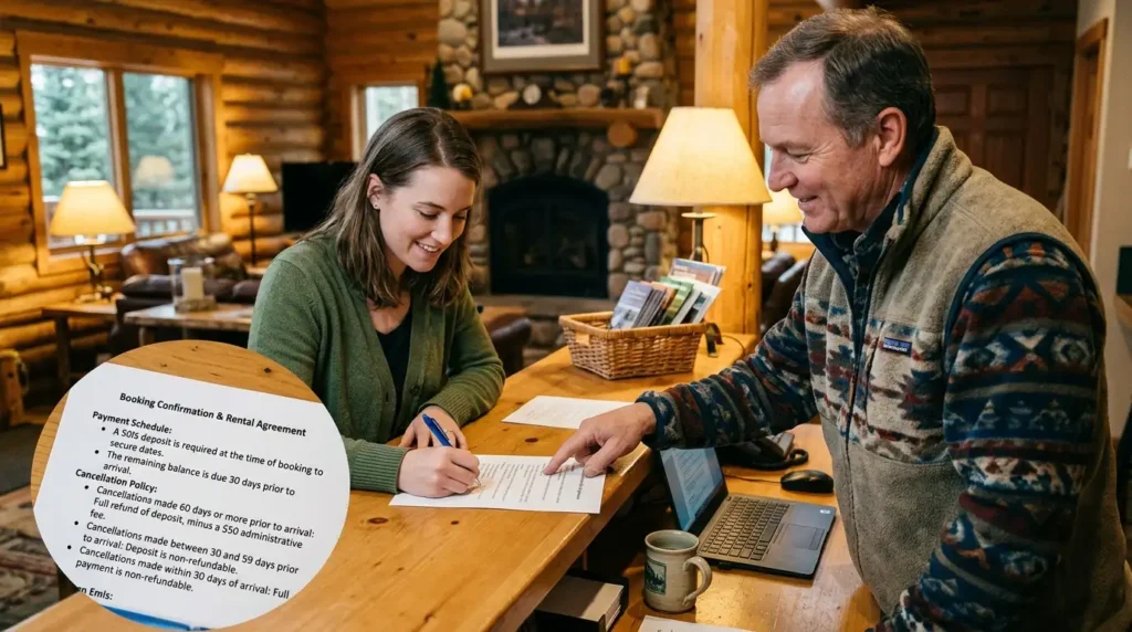 What payment and cancellation terms secure a booking