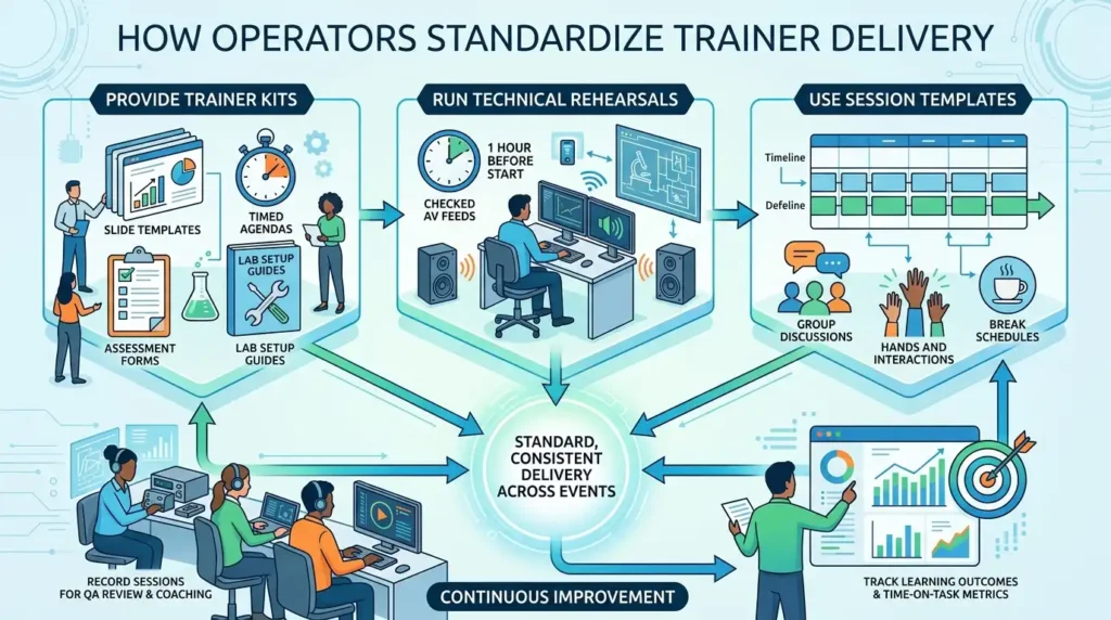 What processes do operators use to standardise trainer delivery