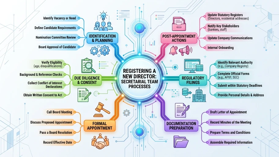 What processes do secretarial teams follow to register a new director