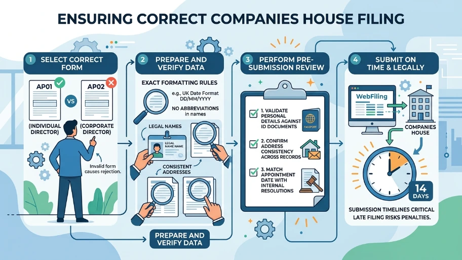 What steps ensure correct Companies House filing