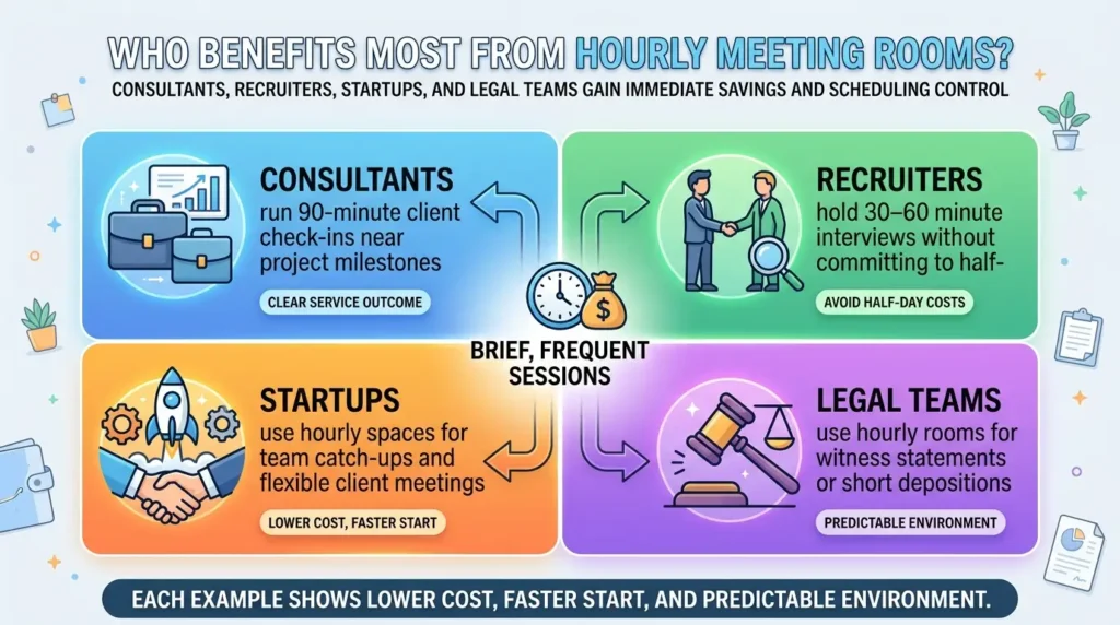 Who benefits most from hourly meeting rooms