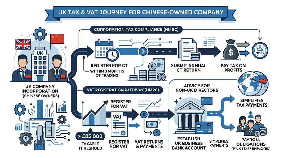 How do tax registration and VAT work for a company owned by Chinese residents