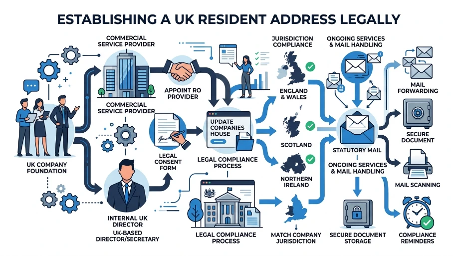 How do you appoint a UK resident service address or agent legally