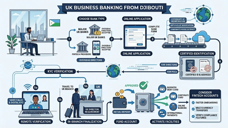How do you open a UK business bank account from Djibouti