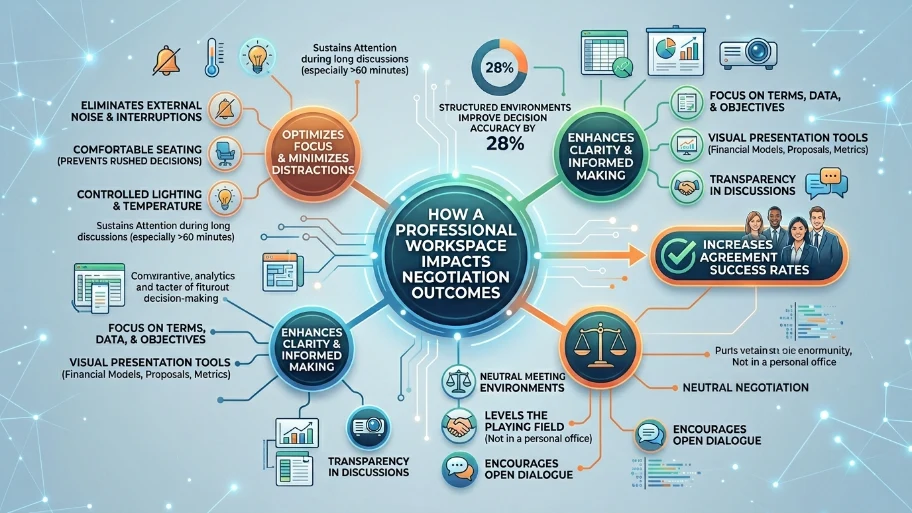 How does a professional workspace impact negotiation outcomes