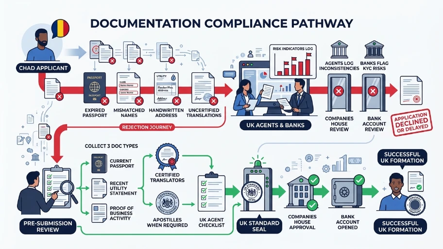 How does compliance documentation cause rejections for Chad applicants