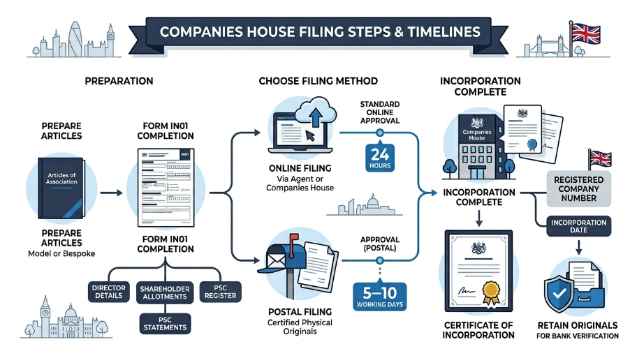 What are the Companies House filing steps and timelines