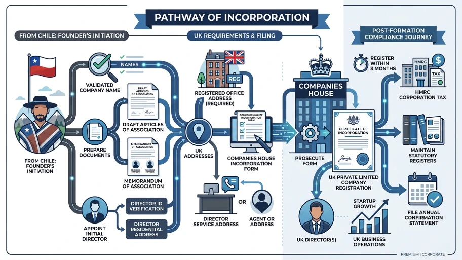 What are the main legal steps to register a UK company from Chile