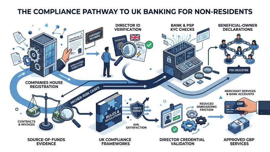 What compliance and ID verification steps enable UK bank accounts for non-UK residents