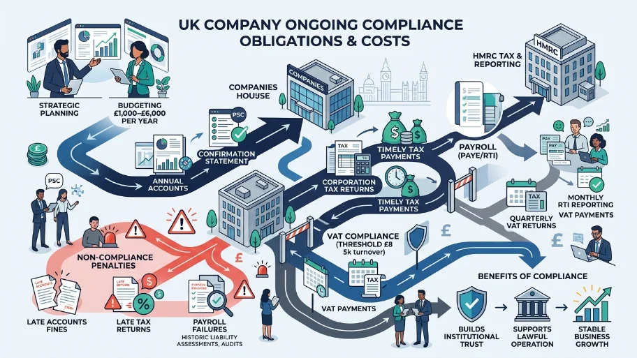 What compliance obligations create ongoing costs for UK companies