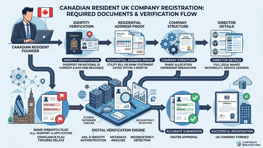 What documents are required to register a UK company from Canada