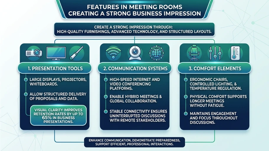 What features in meeting rooms create a strong business impression