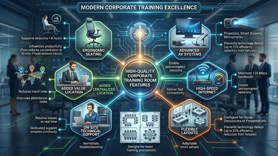 What features should you expect from a high-quality corporate training room