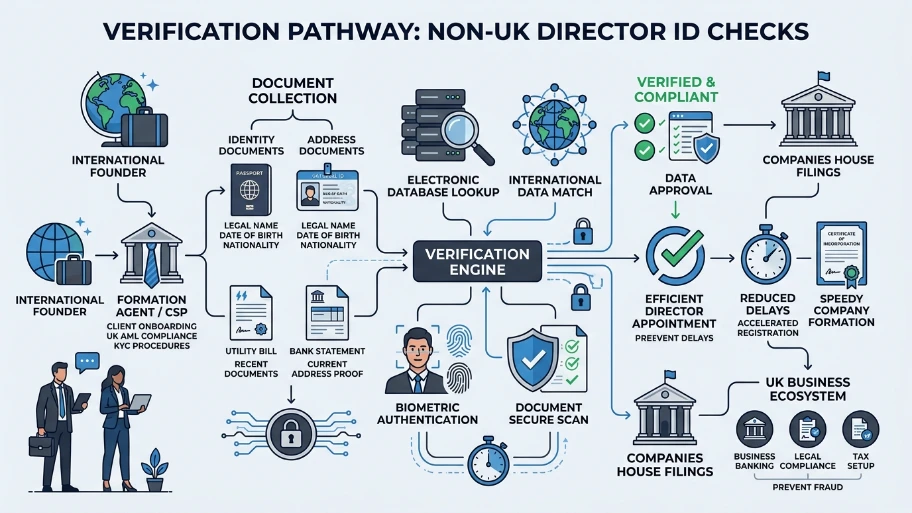 What identification and verification steps apply to non-UK directors