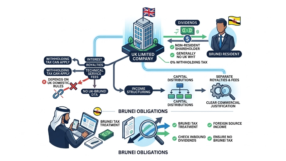 What role do withholding taxes and distributions play for Brunei residents