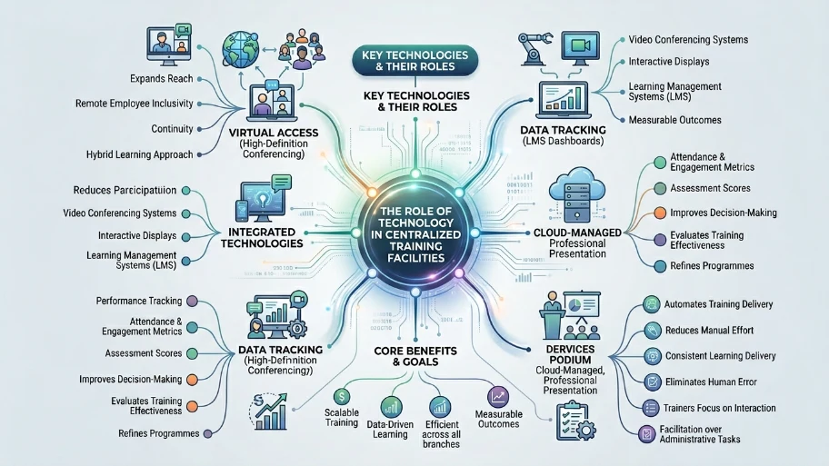 What role does technology play in centralized training facilities
