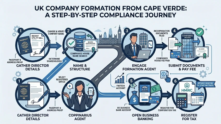 Which steps should you follow to form a UK company from Cape Verde