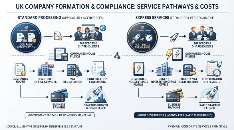 How do standard and express processing fees compare