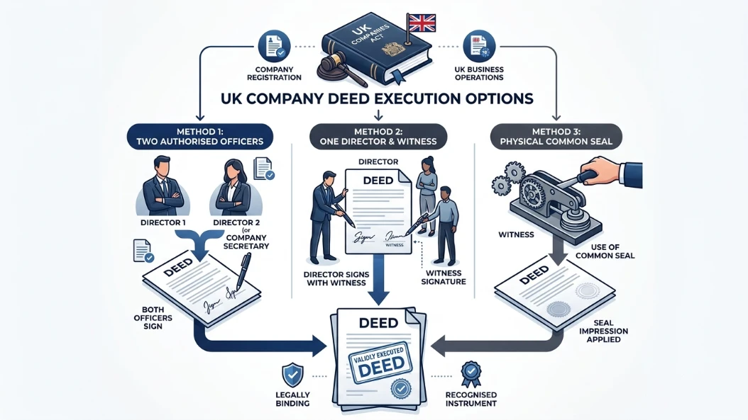 How does the UK Companies Act regulate the execution of deeds