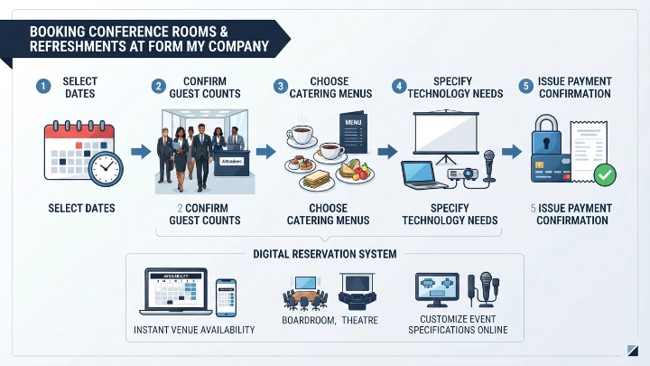 What Steps Are Required to Book Conference Rooms With Refreshments at Form My Company