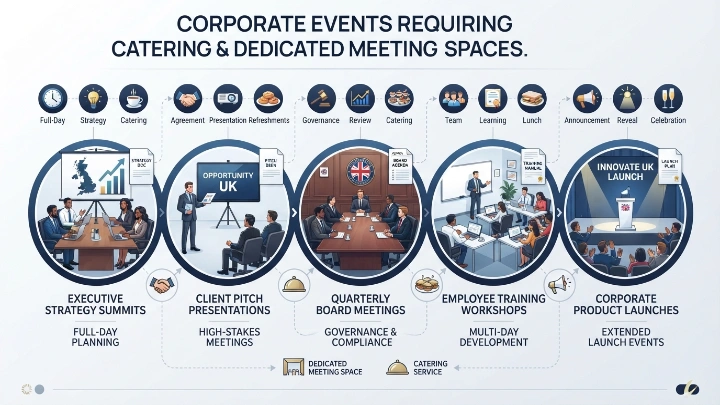 What Types of Corporate Events Require Catering and Dedicated Meeting Spaces