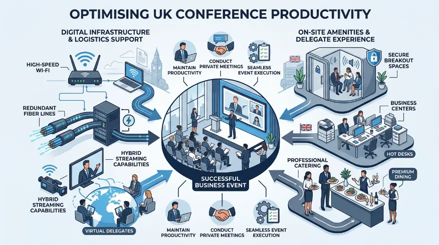 How Do Digital Infrastructure and On-Site Amenities Support Conference Logistics