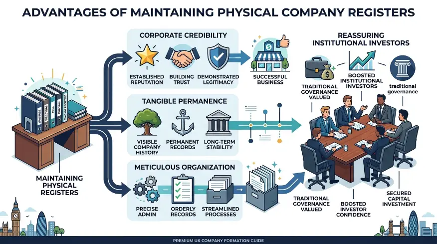 How do physical registers improve corporate credibility with stakeholders