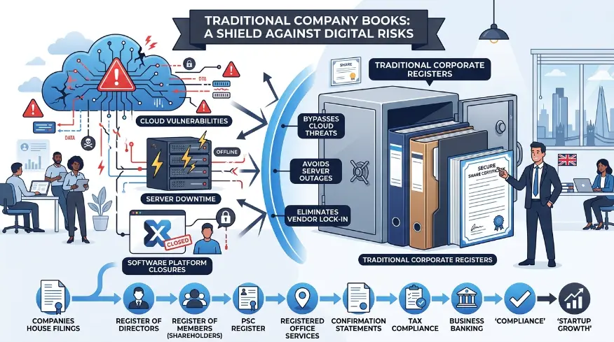 How do traditional books protect against modern digital risks