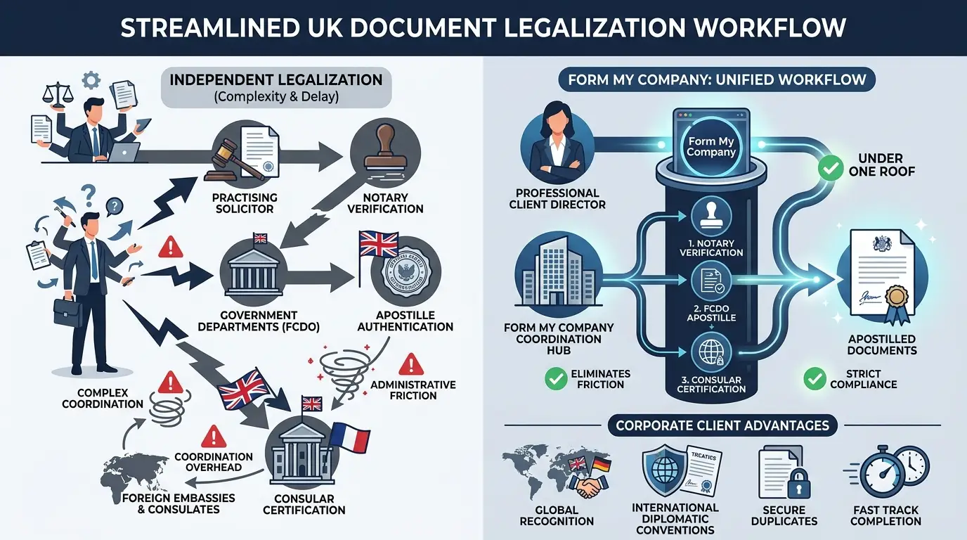 How does Form My Company streamline extra document legalisation
