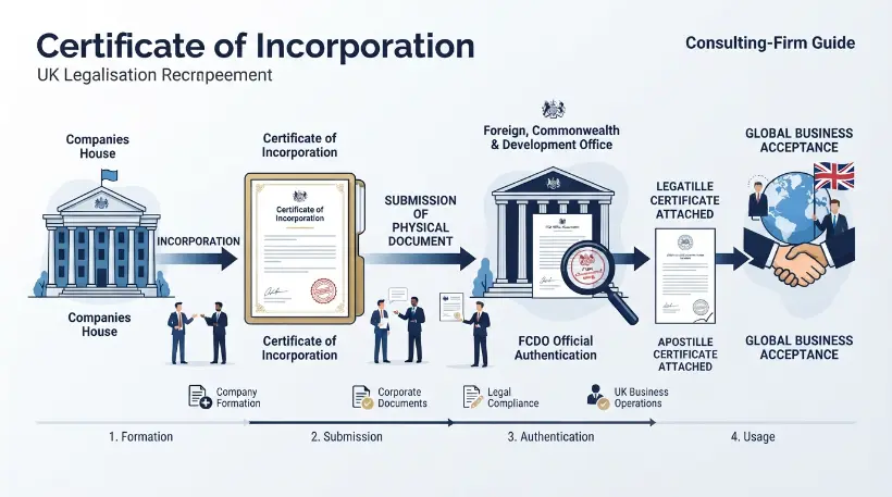 How does the UK legalisation process work for corporate documents