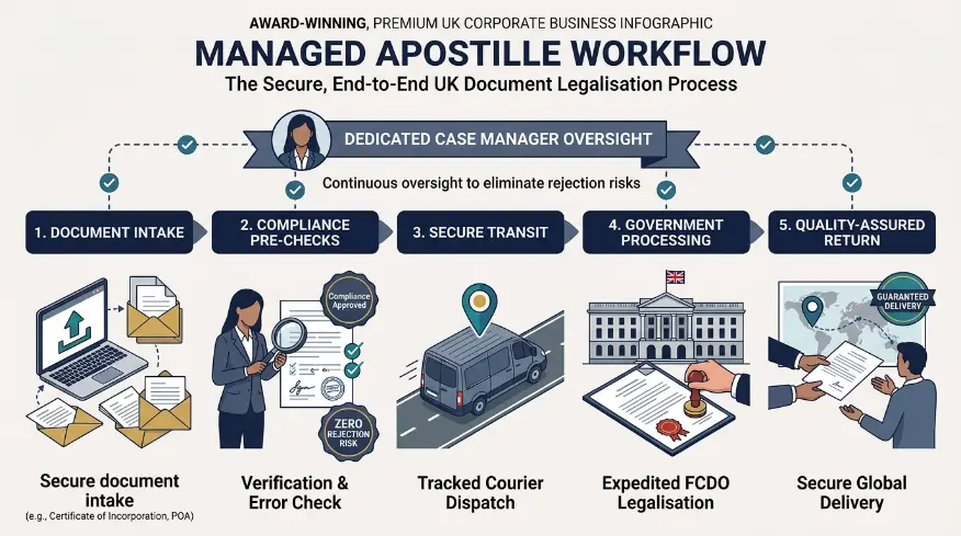 How does the managed apostille application workflow operate